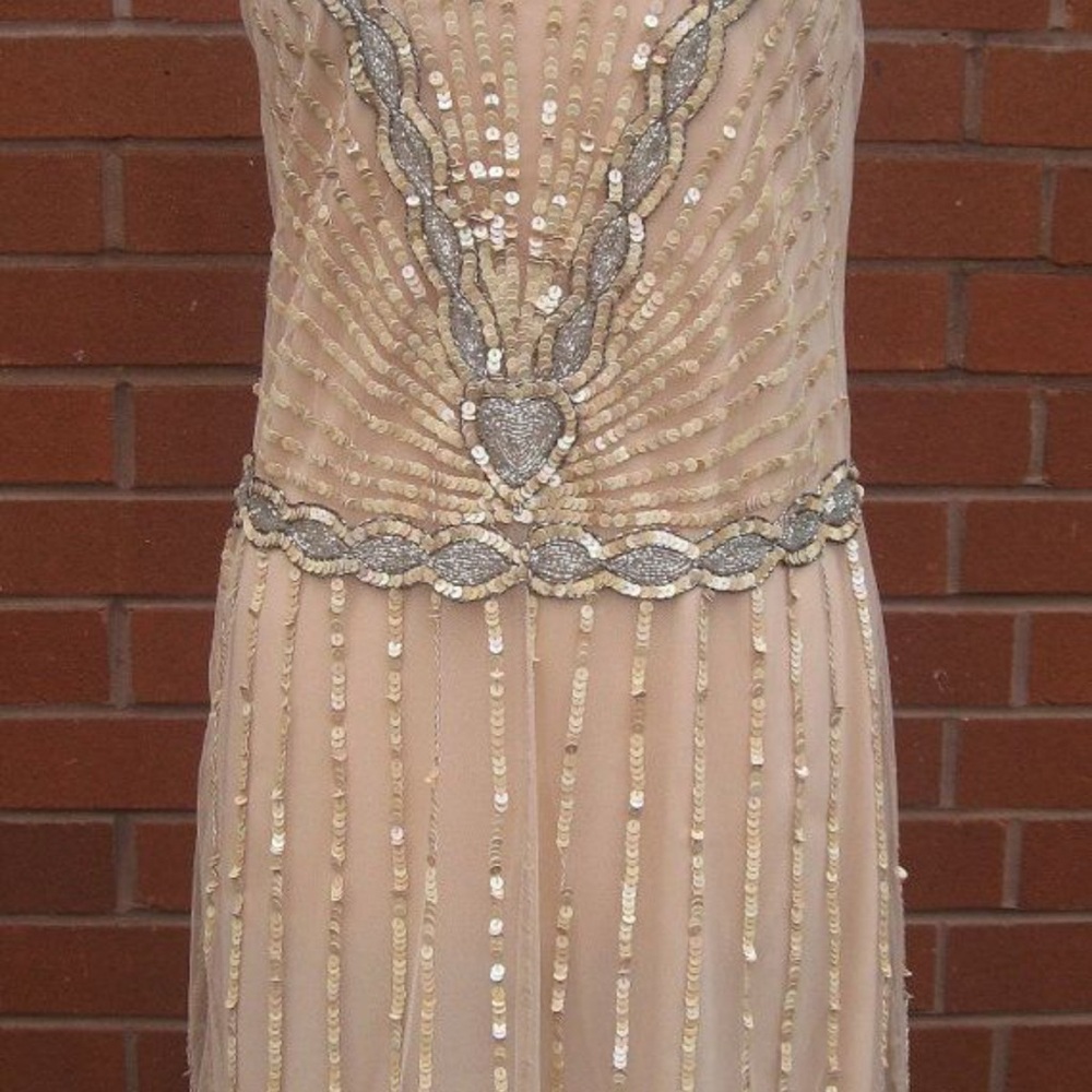 Cream Sequin Embellished Sheath Dress for Wedding Guests